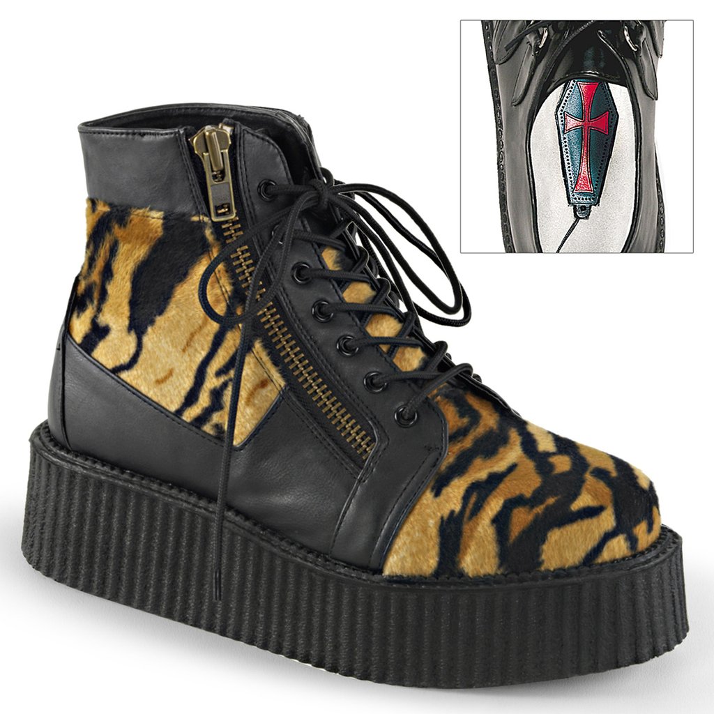 Creepers Demonia V Creeper 571 Vegan Cuir Homme - Noir/Marron 54907-YUAF